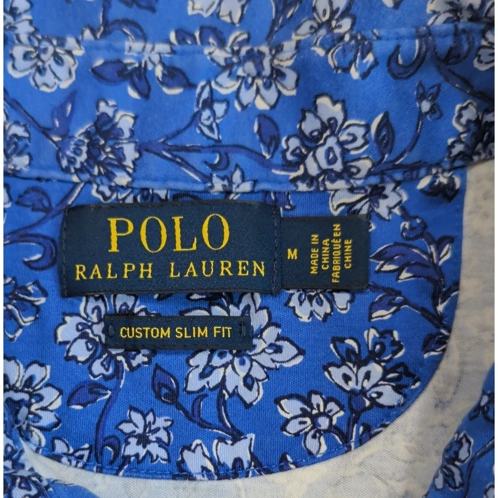 Polo Ralph Lauren Women's Medium Floral Print Polo Shirt Blue Golf Pickleball M